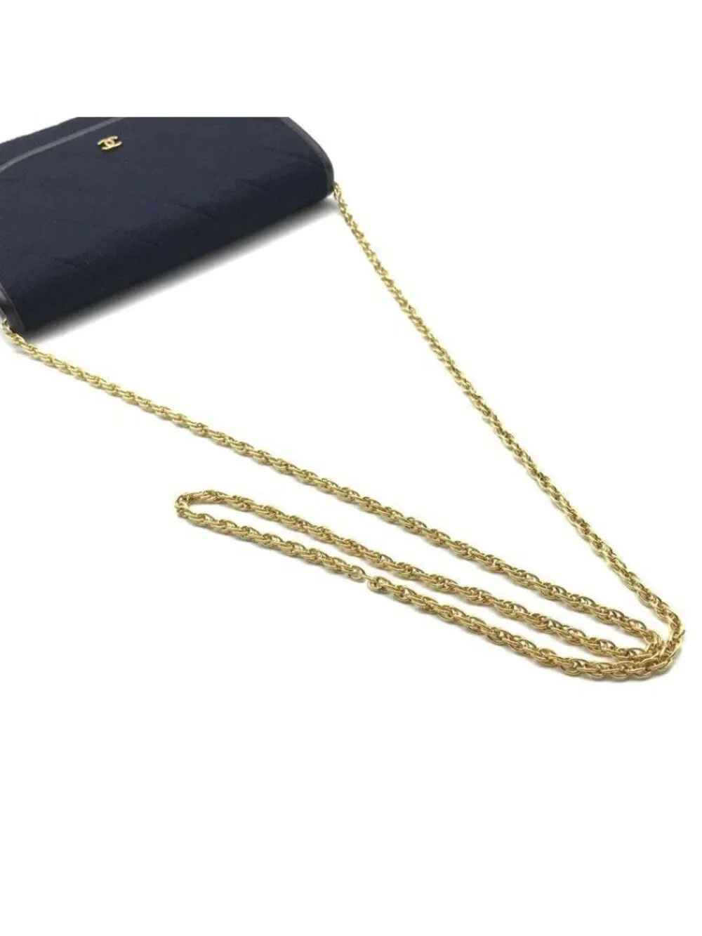 Chanel Cotton Quilted Mini Shoulder Bag Navy Gold